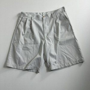 Nike Golf Shorts Mens 36 Beige Chino Pleated Front Polyester Dri Fit Swoosh Logo